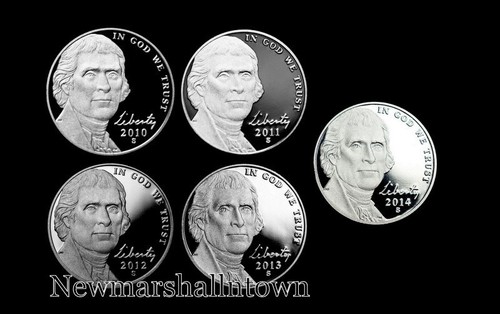 2010 2011 2012 2013 2014 S Jefferson Mint Proof Nickels ~ Set of Five U.S. Münzen - Bild 1 von 2