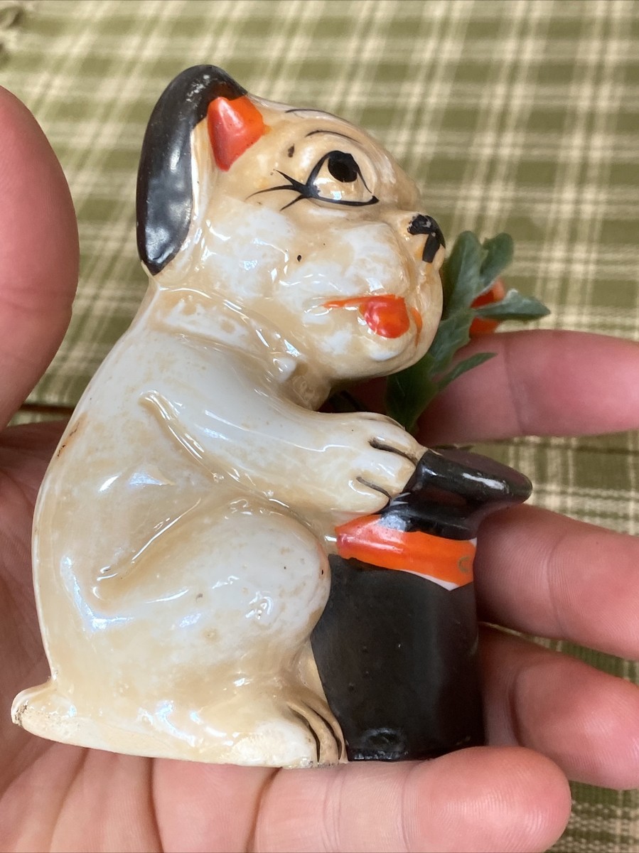 Vtg DOG Winking BONZO Top Hat Toothpick Match Holder Mini Vase