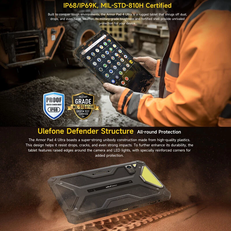 5G Ulefone Armor Pad 4 Ultra Rugged Tablet Android Phone Outdoors Camping Light - Image 3 of 4
