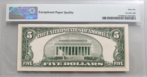 USA 1953 B, 5 Dollars, Fr 1534, Legal Tender, UNC PMG 66 EPQ - Picture 2 of 2