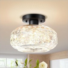 APOTO Semi Flush Ceiling Lights, Black Globe Glass Shade Modern Ceiling Lighting