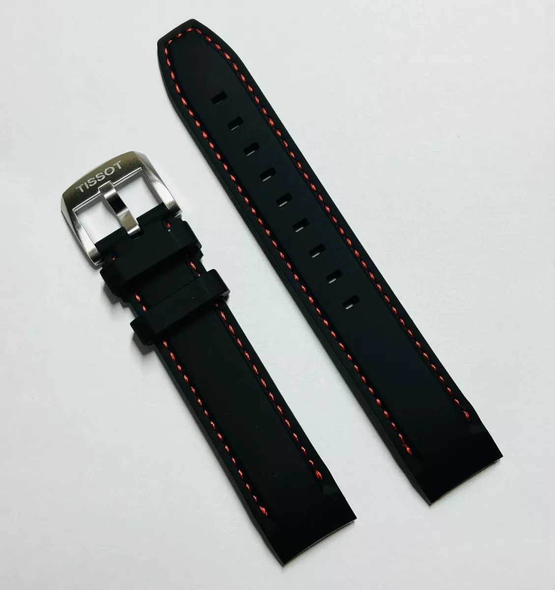Original Tissot T095410A T095417A 19mm Black with Red Rubber Watch Band Strap