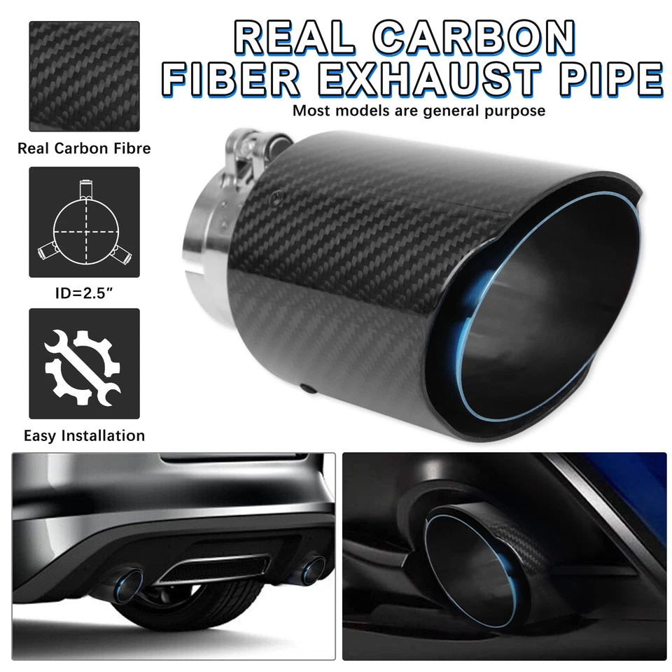 For Dodge Challenger 2008-2023 2.5" Inlet 3.5'' Outlet Dual Exhaust Tip Carbon - Image 3 of 4