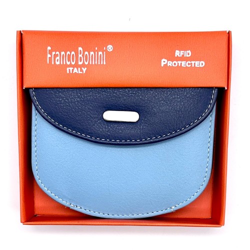 Leather Wallet Small Blue Franco Bonini RFID Blocking Card Spaces Coin Purse New - Picture 11 of 12