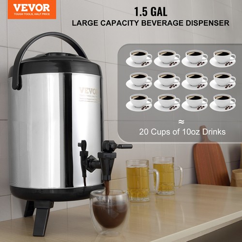 VEVOR Insulated Hot and Cold Beverage Dispenser Server 6 L Stainless Steel - Picture 2 of 12