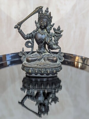 Antike Kupferstatue Hindu Vishnu mit Nandaki Indien Nepal um 1910-20er Jahre