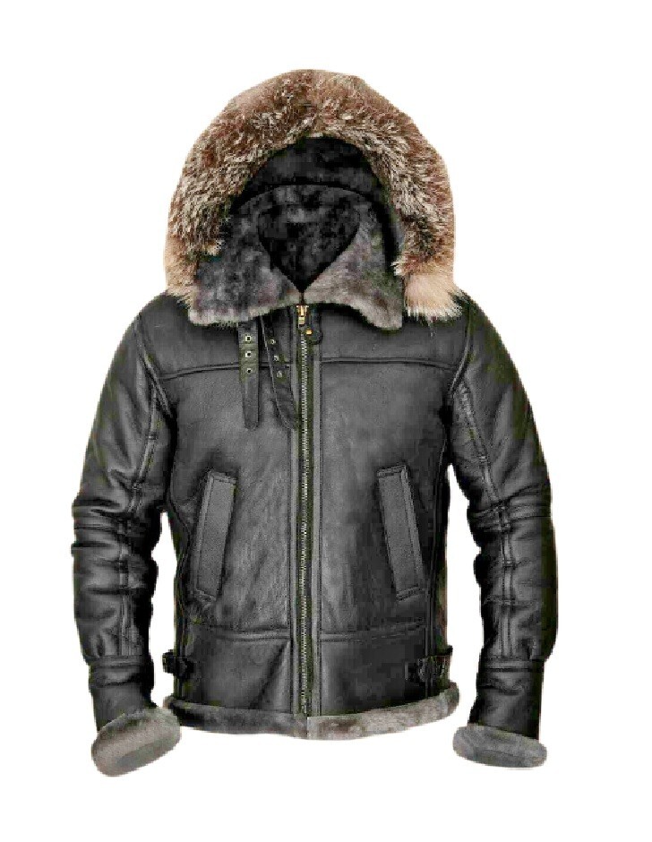 Leather Jacket Hoodie With Fur Inside Mens Fur Collar Faux