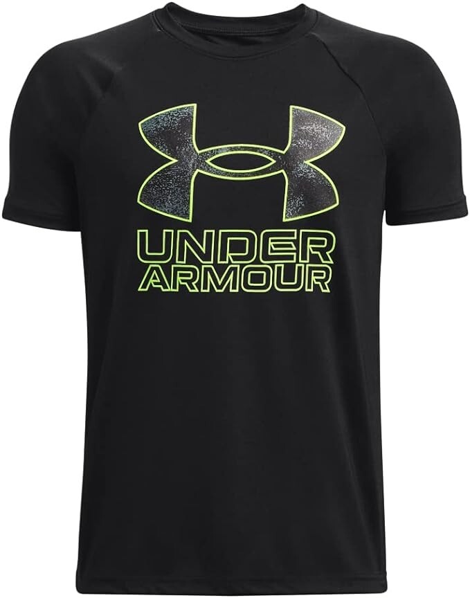 BNIB Under Armour Boys' UA Tech™ Hybrid Black/Lime Surge Short Sleeve-Small