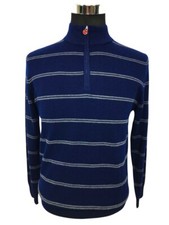 Kiton Pullover Polo Sweater Blue With White Stripes Size 52/EU 42US Red Zipper