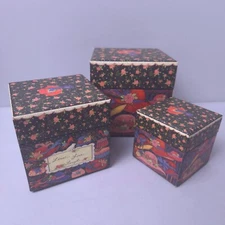 3 Bobs Nesting Boxes Red Hats Dark Floral Decorative Storage Shabby Whimsical