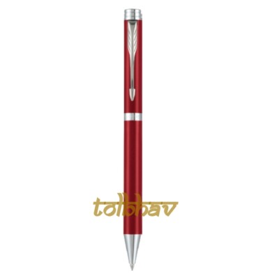 Parker Folio Std Ball Point Pen Chrome Trim CT Red Body Blue Ink Fine Nib