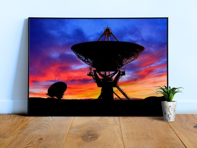 VLA Radio Telescope: Sunset   space poster, neon rainbow art print, science art