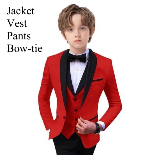 Boy's Suit Set 4 Pieces Blazer Vest Pants Tie Formal Tuxedo Kids Pant Suit - Picture 31 of 45