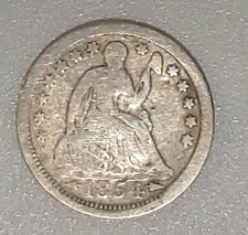 1854 Seated Liberty HALF DIME With ARROWS Circulated 90% SILVER Coin 40521j