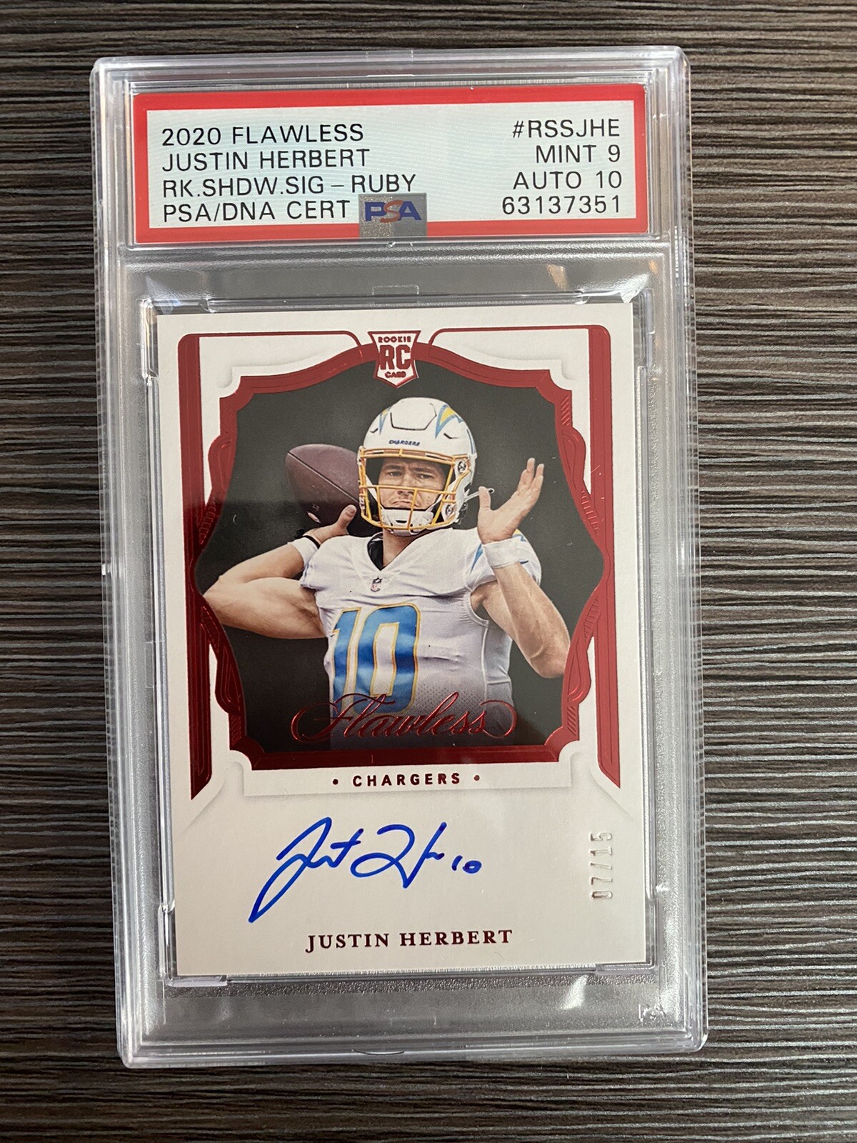 Justin Herbert Panini Flawless Rookie Shadow Signatures #RSSJHE Ruby
