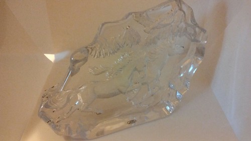  GLASS PAPERWEIGHT 2  HORSES  running etched EQUINE ART decor  Heavy  vintage  - Picture 7 of 11