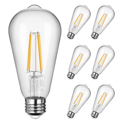 DEWENWILS 6 Pack Vintage LED Edison Bulbs,Dimmable Warm White ST64 800LM, E26 7W