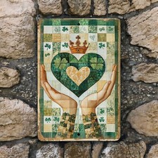 Claddagh Heart Metal Sign - Irish Wall Art - St. Patrick  s Day Home Decor 8x12
