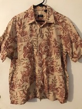 L IZOD JEANS Vintage Beige Salmon Floral Cotton Hawaiian Shirt NEVER WORN