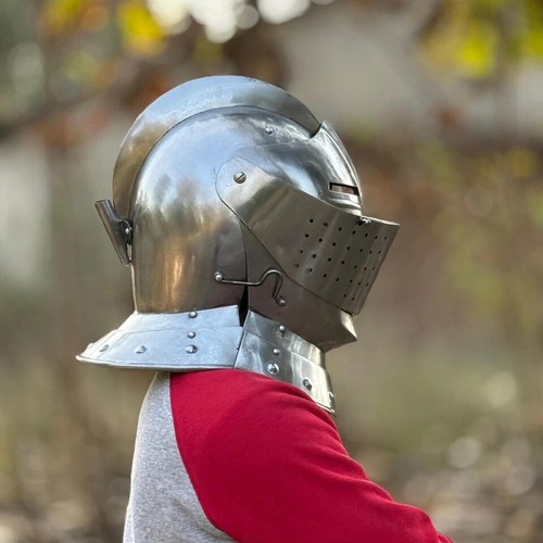 Medieval Knight Steel Close Helmet Battle Knight Visor Helmet LARP Cosplay Gift - Picture 4 of 7