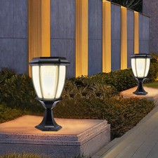 2-Pack Solar LED Post Light Lamp Yard Driveway Fence Outdoor Pillar Lights