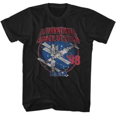 NASA Shuttle Launch Mens T Shirt USA 98' International Space Center Blk Cotton