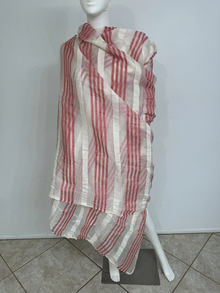 "Roberto Cavalli Mantón Seda Algodón Bufanda Pareo Rosa Crema 104"" x 50""" Foto 3 de 4