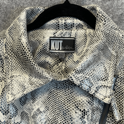 NWT KUT FROM THE KLOTH Jacket Women's XL Gray White Snakeskin Moto Faux Leather - Picture 3 of 15