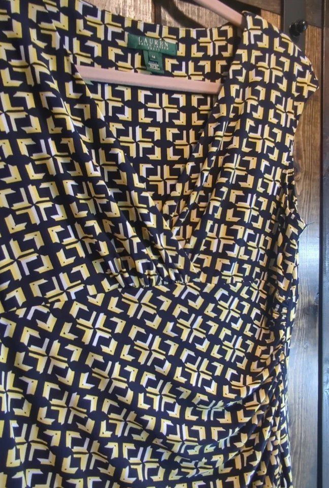 Vestido envolvente sintético elástico sin mangas Lauren Ralph Lauren talla 14 amarillo negro  Foto 3 de 4