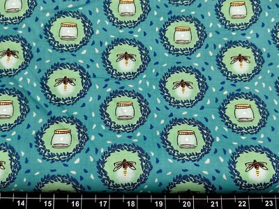 BTY Yard Fireflies Lighting Bugs Glow Friends Jar Aqua Miller FABRIC COTTON