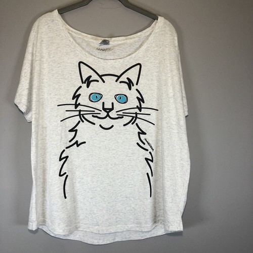 Marushka Cat T Shirt V Neck Blue Eyes Graphic XL