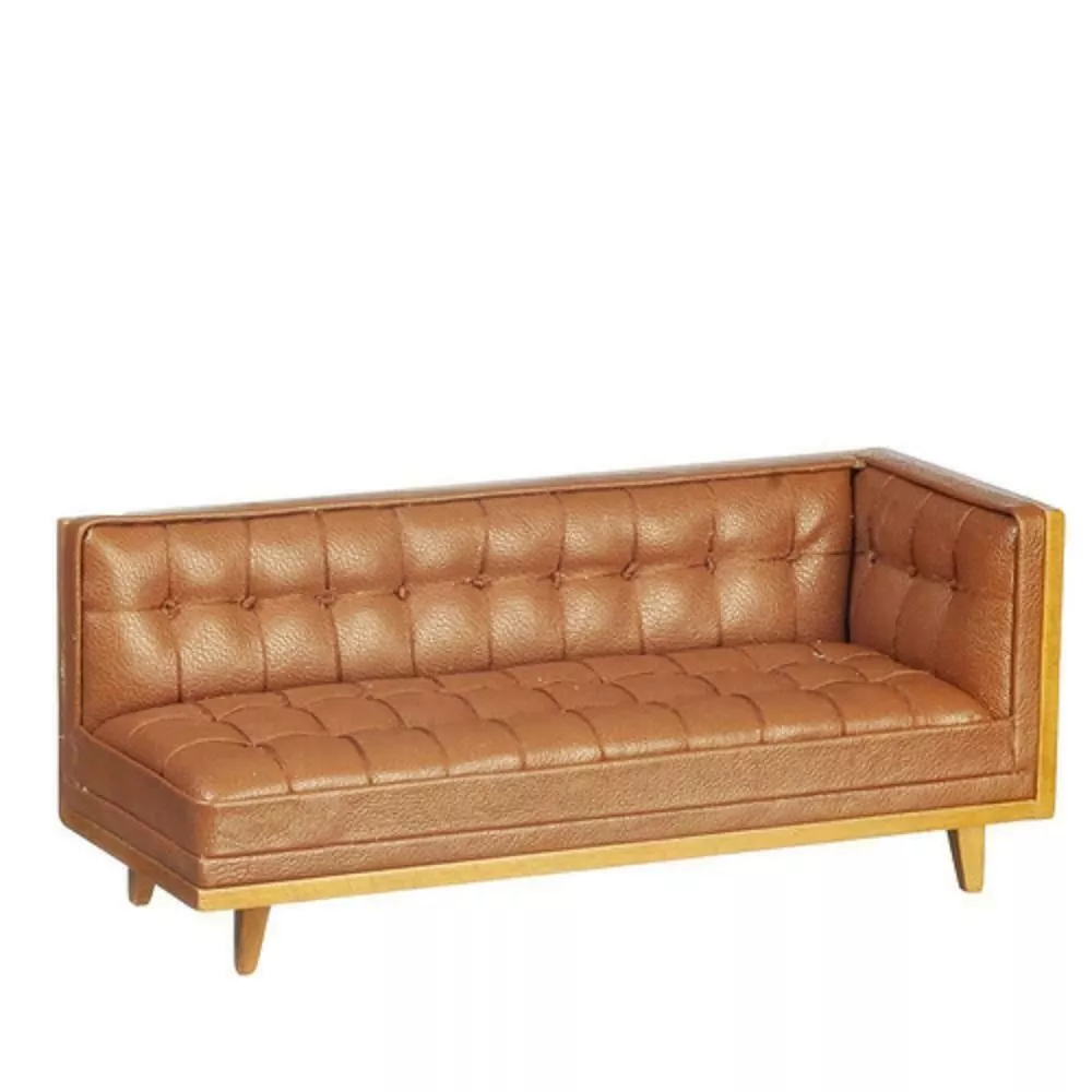Dolls House Tan Brown Leather Sectional Sofa JBM Miniature Living Room Furniture