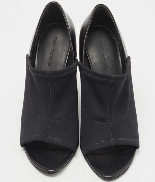 Alexander Wang Black Leather and Stretch Fabric Alla Wedge Open Toe Pumps Black image 3