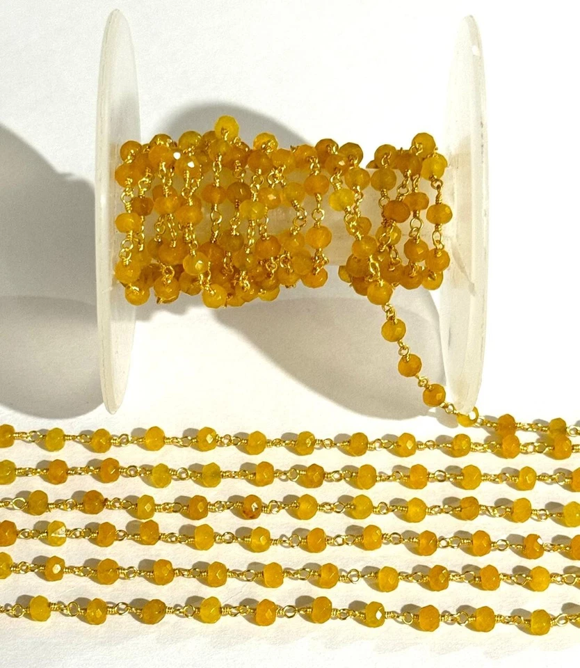Cadena de rosario rondelle de piedras preciosas de jade amarillo de 4 mm rollo a granel suministro de joyas con cuentas Foto 3 de 4