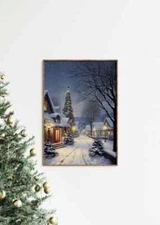 Winter Print Christmas Village Art PRINTABLE Wall Art Snow Home Decor Winter
