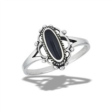 Sterling Silver Bali Style Ring with Synthetic Black Onyx