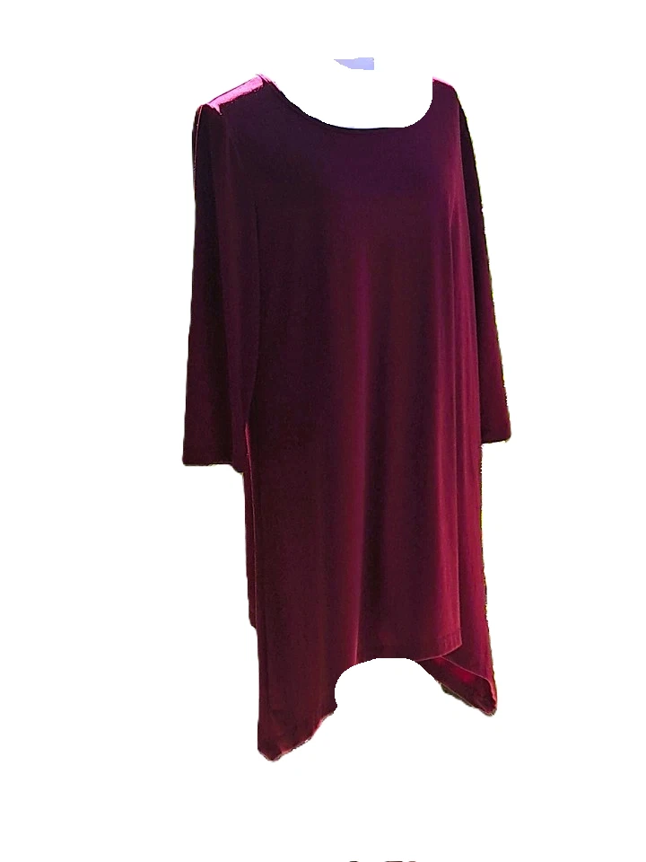 Túnica para mujer L Bisse 2X Borgoña vino mordedura de tiburón dobladillo pecho 50" largo 37" Foto 4 de 4