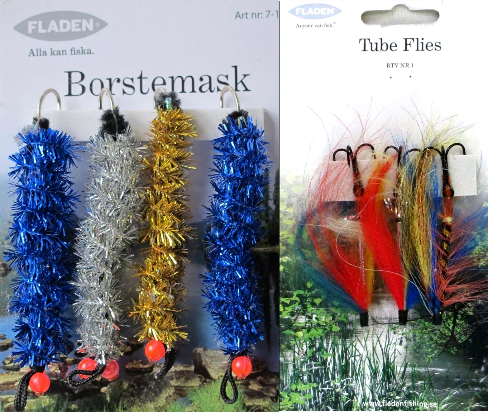 3 Fladen 2"" Tube Flies Lures Salmon Pike Trout Perch & 3"" Glitter Worms Predator