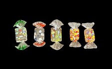 Rare Set of 5 Vintage Murano Glass Wrapped Candy Pieces Candies Blown Glass Art