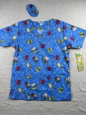 TL Uniforms Women s V Neck Scrub Top Size Small Blue With Animals Snow Skiing