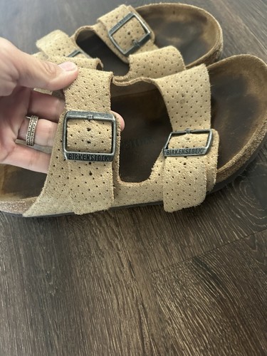BIRKENSTOCK Arizona Embossed Suede Sandals $130 Dotted Stone Coin 41 - Picture 8 of 9
