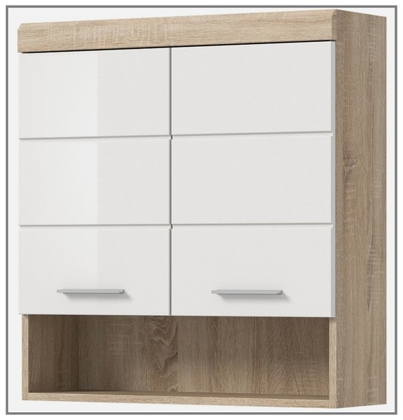 Bad HäNgeschrank Lambada Sonoma Eiche Weiß Hochglanz 74 Cm Badschrank NEU-image