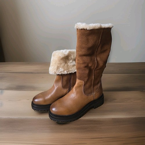 Women's Girls Geox Boots Iridea Leather Cognac Brown UK 2.5 EU 35 (22.4cms)