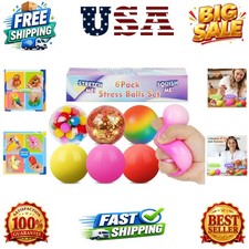 6 Pack Stress Balls for Adults, Large 2.36 Squishy Sensory Balls Set Fidge...