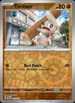 Timburr 103/167 Reverse Holo Pokemon Twilight Masquerade Common NM