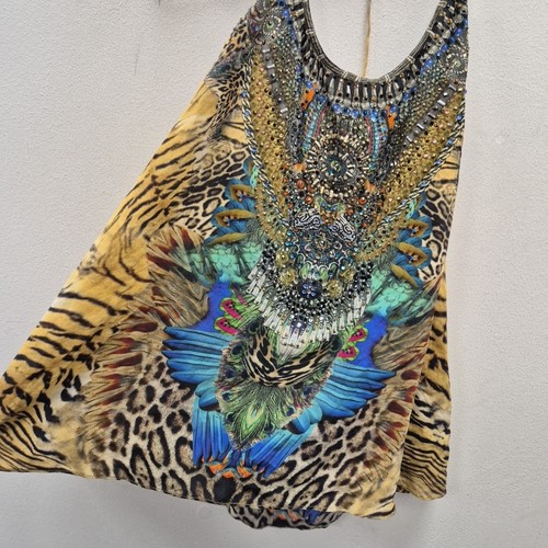Camilla Franks Leopardenmuster Schnürsenkel Seide Bluse Top Resort Urlaub Größe 1 - Bild 2 von 8