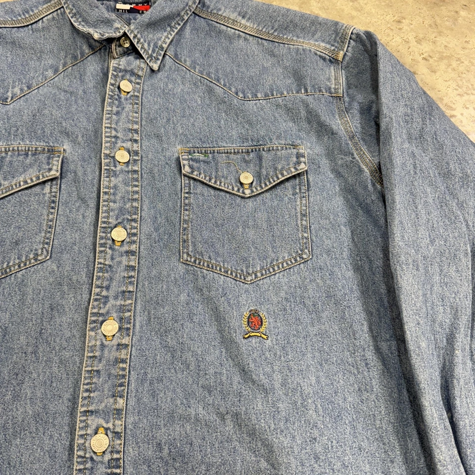 Camisa Tommy Hilfiger Para Hombre Denim Mediana Western Abotonada Ropa de Trabajo De Colección Foto 4 de 4