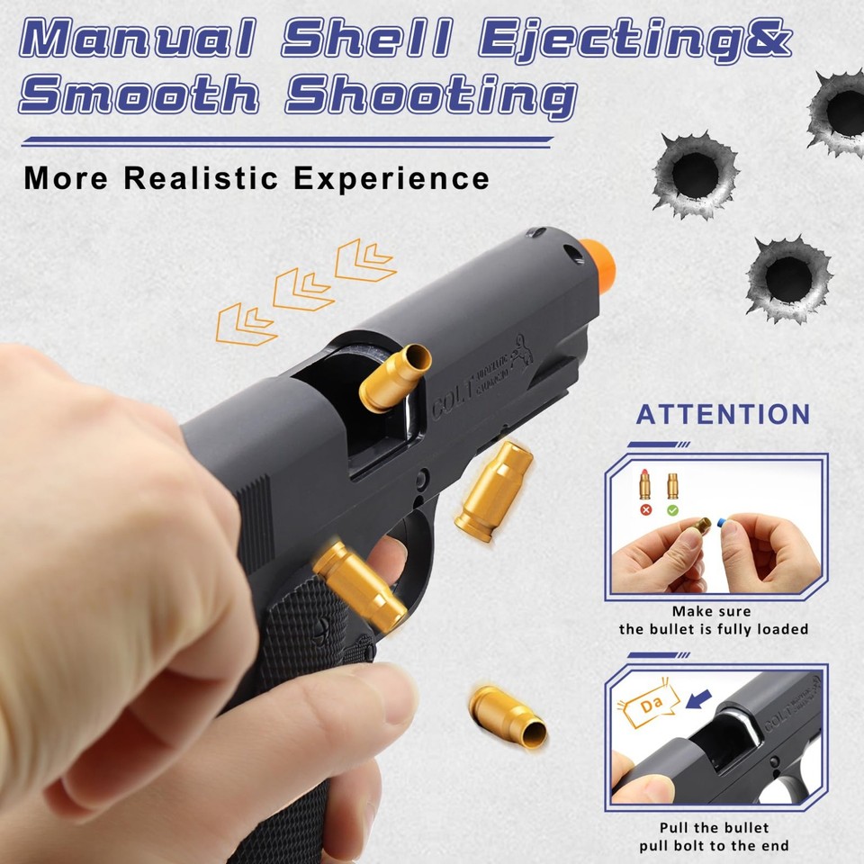 EagleGrove Soft Bullet Toy Gun with Shell Ejecting, Black Toy Pistol ...
