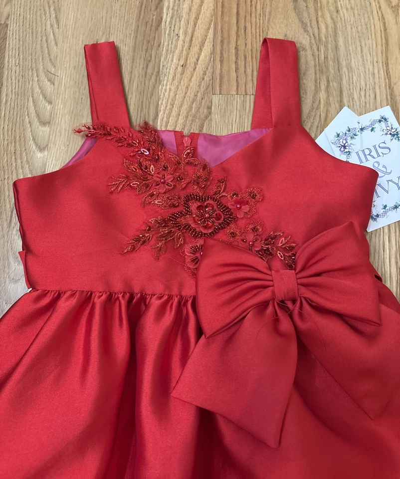 Nuevo Vestido de Fiesta Iris & Ivy Nuevo con Etiquetas Niñas Talla 10 ROJO Cuentas Brillantes Tul Foto 2 de 4
