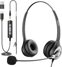 Headset with Microphone for PC, USB Wired Headphones - USB-C Over-Ear 3.5Mm Head